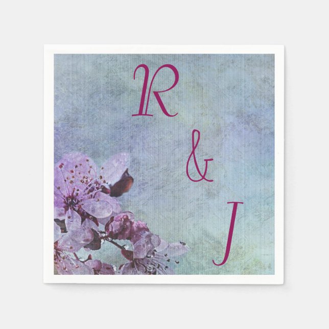 Guardanapo De Papel Casamento Floral Roxo e Azul (Frente)