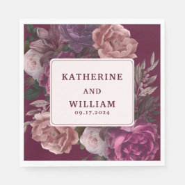 Guardanapo De Papel Casamento floral roxo e burro-escuro