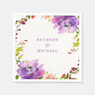 Guardanapo De Papel Casamento floral roxo lindo da aguarela