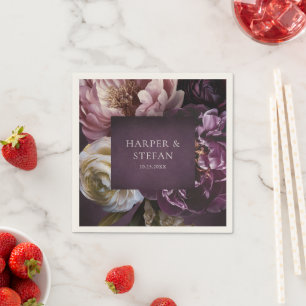 Guardanapo De Papel Casamento Floral Roxo Maximalista Elegante