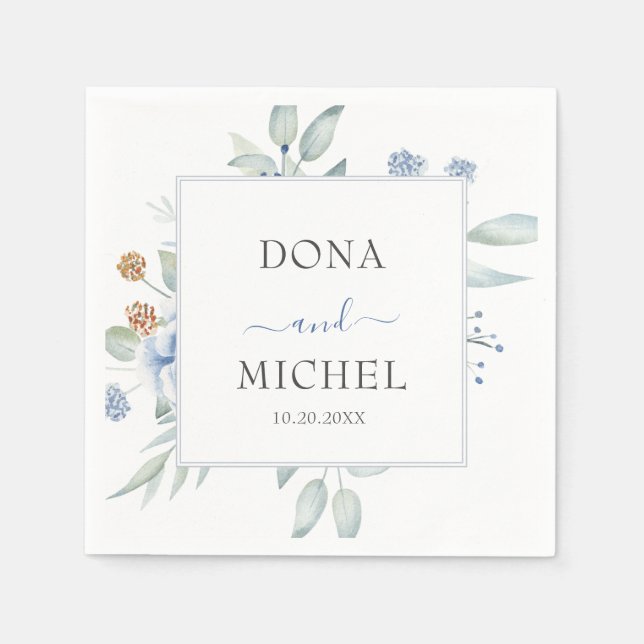 Guardanapo De Papel Casamento Floral Rustic Blue Winter (Frente)