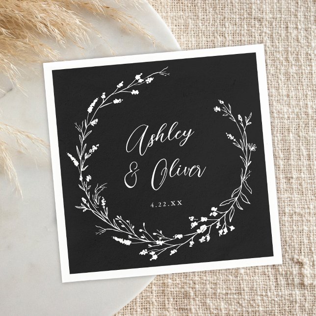 Guardanapo De Papel Casamento Floral Rustic Boho Black White (Criador carregado)