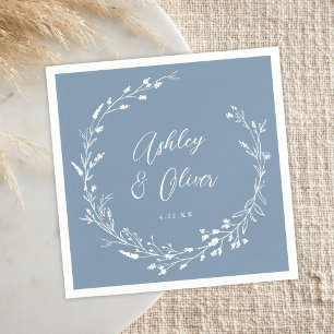 Guardanapo De Papel Casamento Floral Rustic Boho Dusty Blue