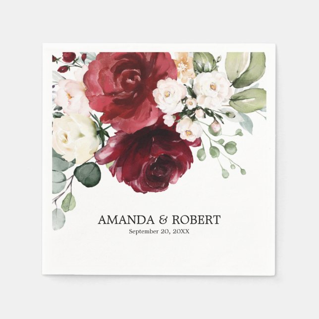Guardanapo De Papel Casamento Floral Rustic Burgundy Burgundy (Frente)