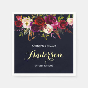 Guardanapo De Papel Casamento Floral Rustic Burgundy Marsala Marinho