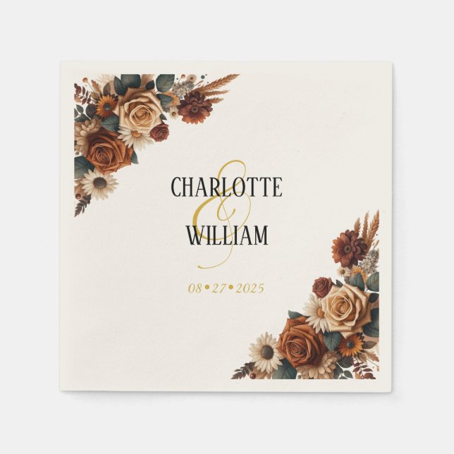 Guardanapo De Papel Casamento Floral Rustic Chic (Frente)