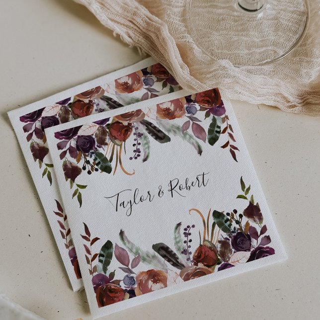 Guardanapo De Papel Casamento Floral Rustic Chic Butterum e Ameixa (Criador carregado)
