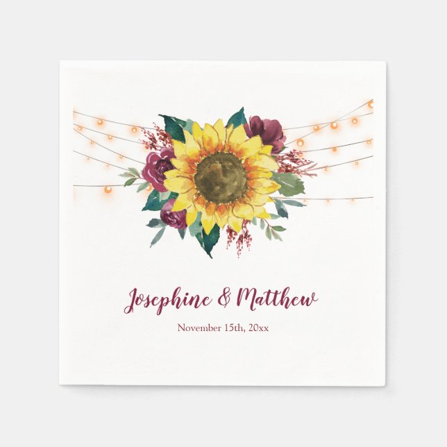 Guardanapo De Papel Casamento Floral Rustic Sunflower Lights (Frente)