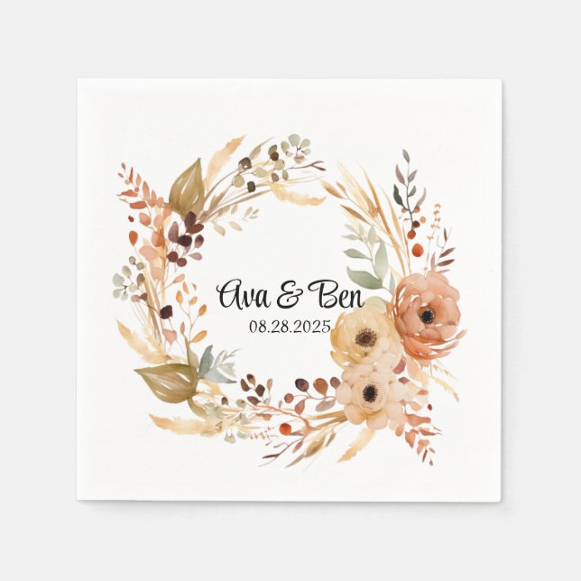 Guardanapo De Papel Casamento Floral Rustic Terracotta Cream Watercolo (Frente)