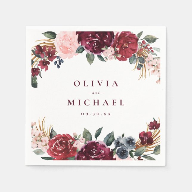 Guardanapo De Papel Casamento floral rústico de bragundia (Frente)