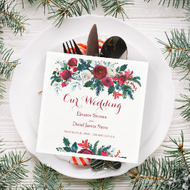 Guardanapo De Papel Casamento floral rústico de pinheiro verde-burgata