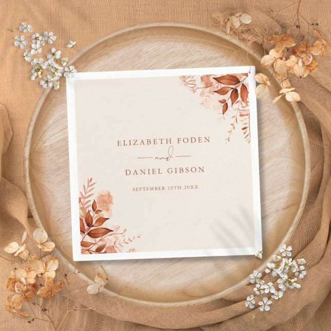 Guardanapo De Papel Casamento Floral Rústico Outono (Rustic Floral Autumn Fall Wedding Napkins)