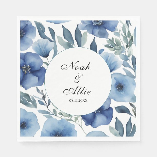 Guardanapo De Papel Casamento Floral Serene Blue (Frente)