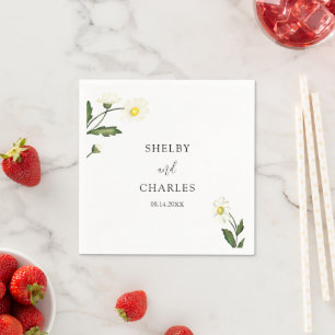 Guardanapo De Papel Casamento Floral Simples Daisy Branca Elegante