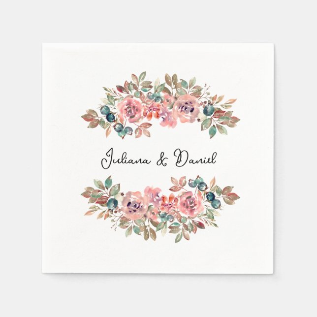 Guardanapo De Papel Casamento Floral Simples Elegante Napkins (Frente)