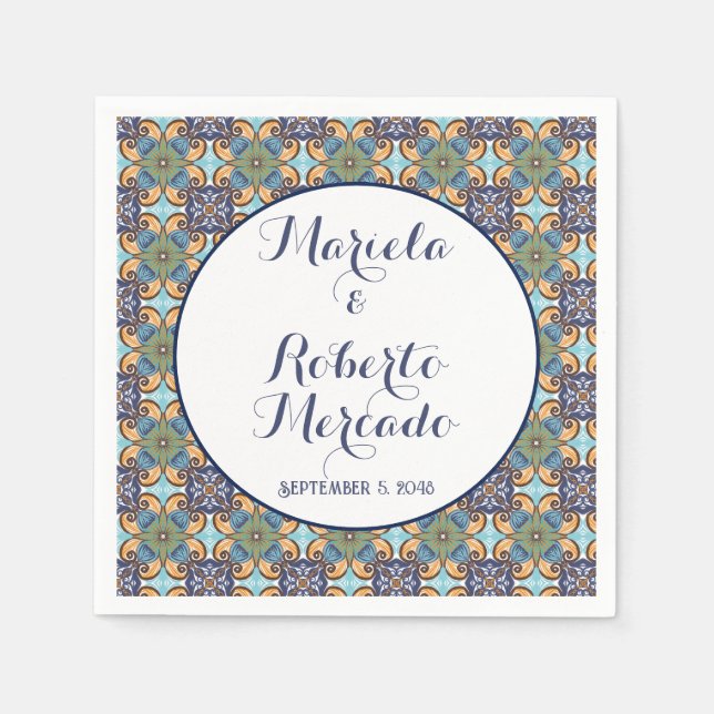 Guardanapo De Papel Casamento Floral Talavera mexicano legante (Frente)