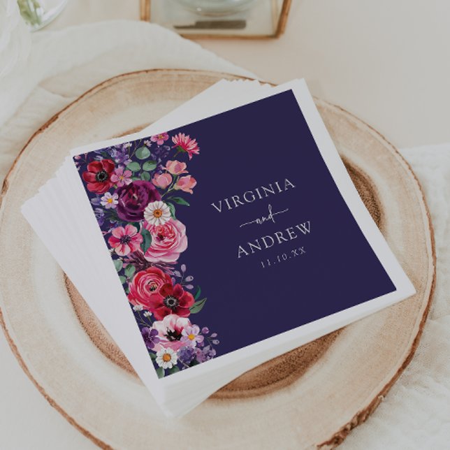 Guardanapo De Papel Casamento Floral Temperamental (Moody Navy Blue Floral Wedding Napkins by Painted Paperie
)