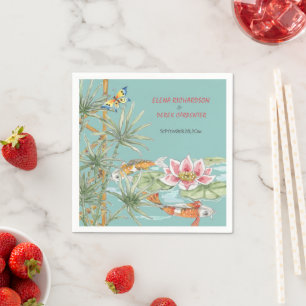 Guardanapo De Papel Casamento Floral Tropical Aqua Koi Bamboo Oriental
