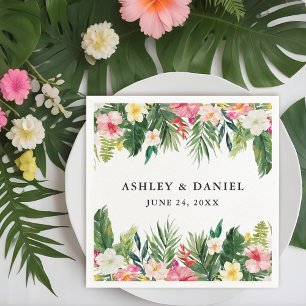 Guardanapo De Papel Casamento floral tropical da aguarela