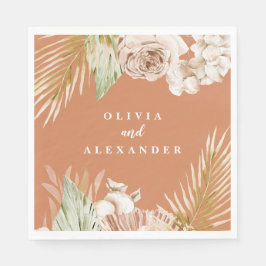 Guardanapo De Papel Casamento Floral Tropical e Palma em Terracota Boh
