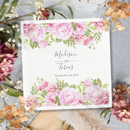 Guardanapo De Papel Casamento Floral Verde com Peônia Rosa Clara