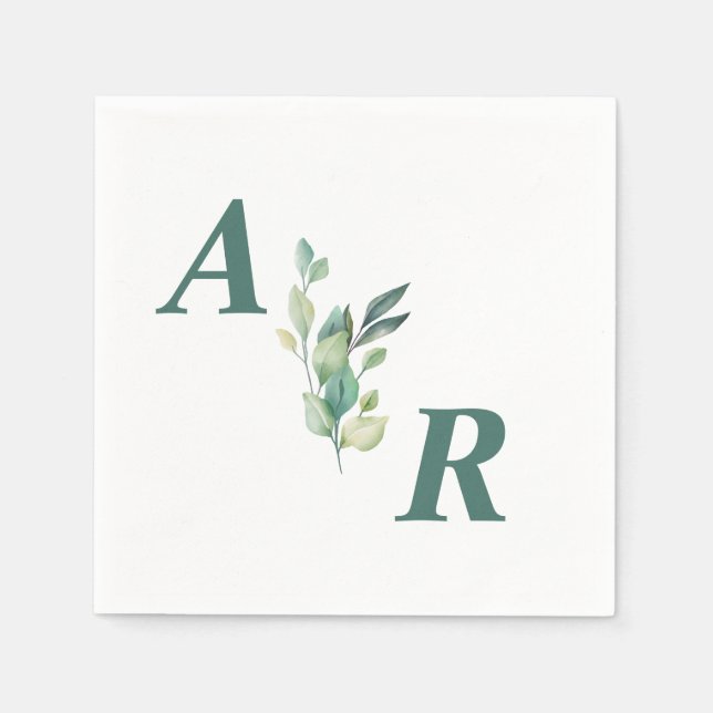 Guardanapo De Papel Casamento Floral Verde-Escuro Elegante Napkins (Frente)