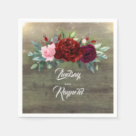 Guardanapo De Papel Casamento Floral Vermelho Rustic Country Burgundy