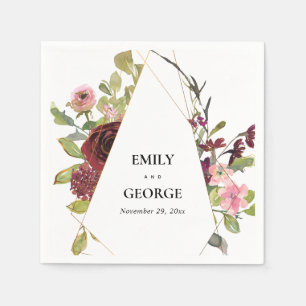 Guardanapo De Papel CASAMENTO FLORORAL Dourado BURGUNDY ROSA WATERCOLO