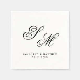 Guardanapo De Papel Casamento Formal de Iniciais de Monograma Preto El