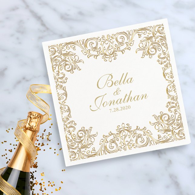 Guardanapo De Papel Casamento Formal Elegante Dourado e Personalizado  (Criador carregado)