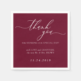 Guardanapo De Papel Casamento Formal Minimalista de Branco e Borgonha