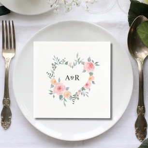 Guardanapo De Papel Casamento Formatado de Coração Botânico Floral Ros