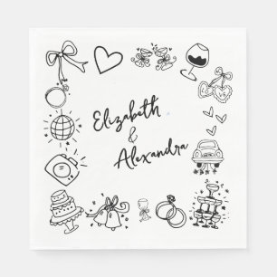 Guardanapo De Papel Casamento Francês Quirky em Mão Desenhada