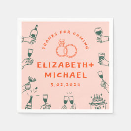 Guardanapo De Papel Casamento Funky Rosa Vermelho desenhado à mão