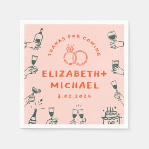 Guardanapo De Papel Casamento Funky Rosa Vermelho desenhado à mão