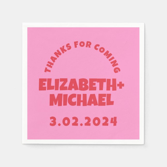 Guardanapo De Papel Casamento Funky Rosa Vermelho desenhado à mão (Frente)