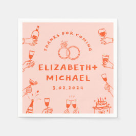 Guardanapo De Papel Casamento Funky Rosa Vermelho desenhado à mão