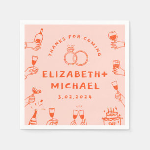 Guardanapo De Papel Casamento Funky Rosa Vermelho desenhado à mão