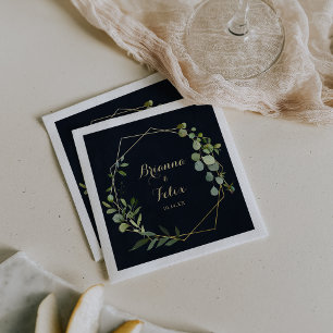 Guardanapo De Papel Casamento Geométrico Azul Verde Eucalyptus Dourad