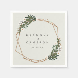 Guardanapo De Papel Casamento Geométrico Boho Elegante com Verde e Dou