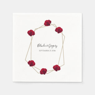 Guardanapo De Papel Casamento Geométrico de Rosas vermelhas Elegante