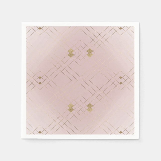 Guardanapo De Papel Casamento Geométrico Deco Gatsby Dourado Rosa-Rosa (Frente)