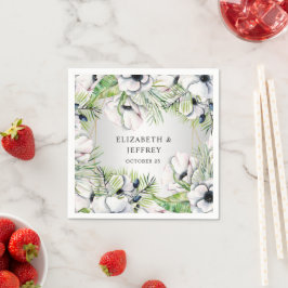 Guardanapo De Papel Casamento Geométrico Dourado da Anêmona Branca de 