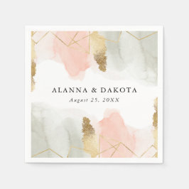 Guardanapo De Papel Casamento Geométrico Dourado de Blush e Sage Water