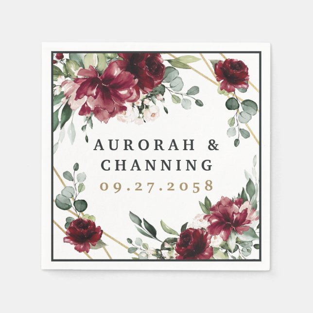 Guardanapo De Papel Casamento Geométrico Dourado de Blush Vermelho Bur (Frente)