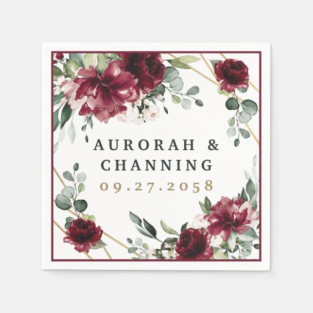 Guardanapo De Papel Casamento Geométrico Dourado de Blush Vermelho Bur (Frente)