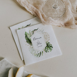 Guardanapo De Papel Casamento Geométrico Dourado de Verde Tropical Na