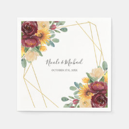 Guardanapo De Papel Casamento Geométrico Dourado Floral de Sunflower B