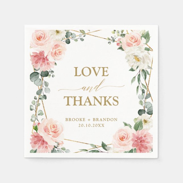 Guardanapo De Papel Casamento Geométrico Dourado Rosa Esbranquiçado (Frente)