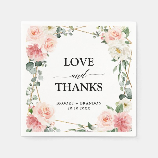 Guardanapo De Papel Casamento Geométrico Dourado Rosa Esbranquiçado (Frente)